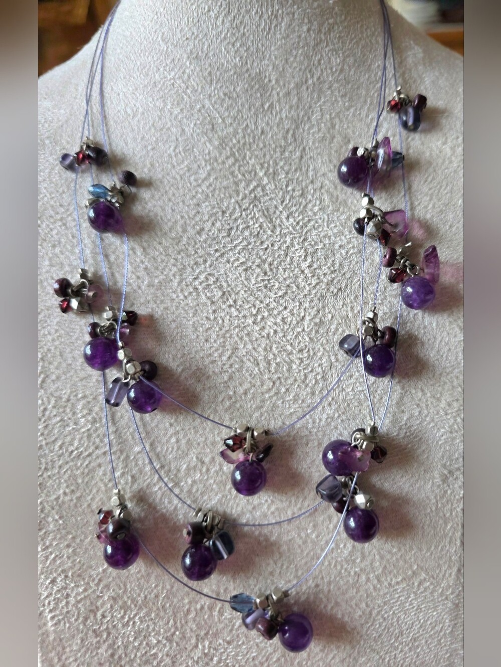 Coldwater Creek Vintage Triple Strand Purple Amethyst Ilusion Necklace